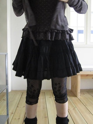 Vintage Black Lace Trim A Line Skirt With Elastic Waist