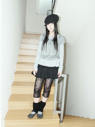 Vintage Black Lace Trim A Line Skirt With Elastic Waist