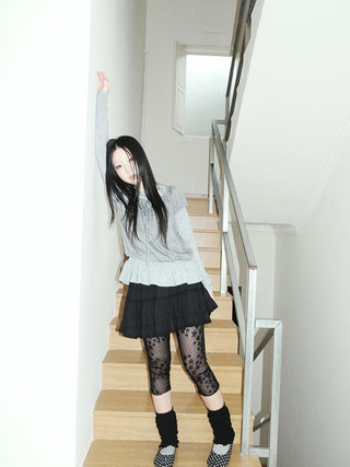 Vintage Black Lace Trim A Line Skirt With Elastic Waist