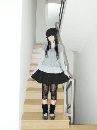 Vintage Black Lace Trim A Line Skirt With Elastic Waist