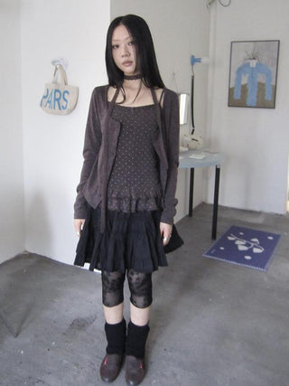 Vintage Black Lace Trim A Line Skirt With Elastic Waist