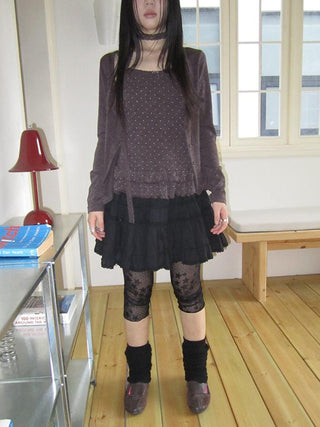 Vintage Black Lace Trim A Line Skirt With Elastic Waist