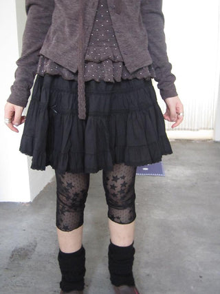Vintage Black Lace Trim A Line Skirt With Elastic Waist
