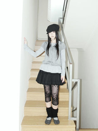 Vintage Black Lace Trim A Line Skirt With Elastic Waist