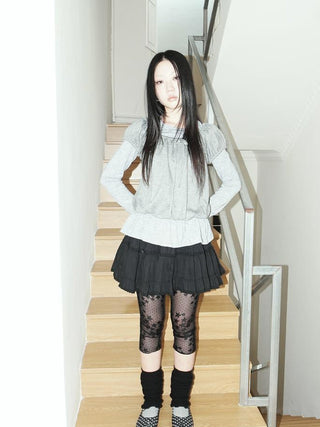 Vintage Black Lace Trim A Line Skirt With Elastic Waist
