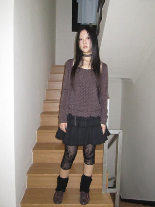 Vintage Black Lace Trim A Line Skirt With Elastic Waist