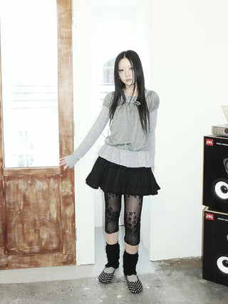 Vintage Black Lace Trim A Line Skirt With Elastic Waist