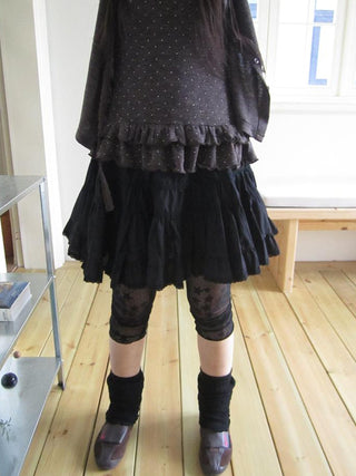 Vintage Black Lace Trim A Line Skirt With Elastic Waist