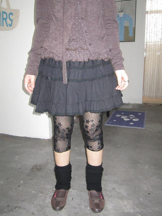 Vintage Black Lace Trim A Line Skirt With Elastic Waist