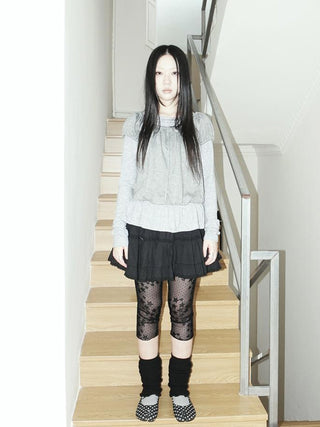 Vintage Black Lace Trim A Line Skirt With Elastic Waist