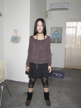 Vintage Black Lace Trim A Line Skirt With Elastic Waist