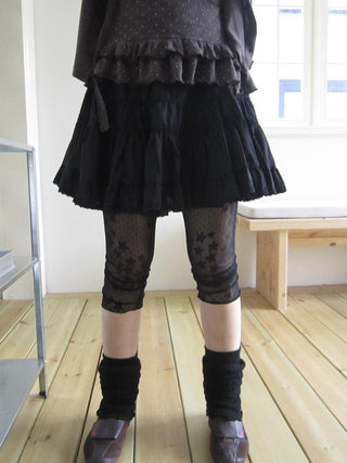 Vintage Black Lace Trim A Line Skirt With Elastic Waist