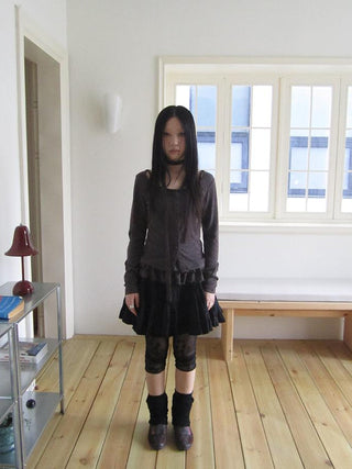 Vintage Black Lace Trim A Line Skirt With Elastic Waist