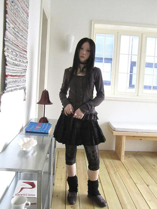 Vintage Black Lace Trim A Line Skirt With Elastic Waist