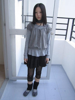Vintage Black Lace Trim A Line Skirt With Elastic Waist