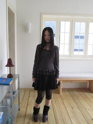 Vintage Black Lace Trim A Line Skirt With Elastic Waist