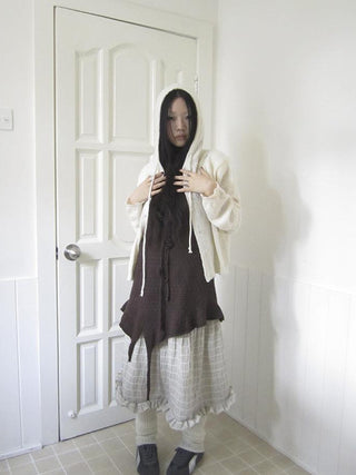Vintage Button Down Openwork Hooded Knit Cardigan