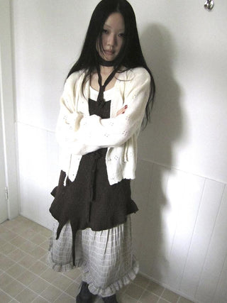 Vintage Button Down Openwork Hooded Knit Cardigan