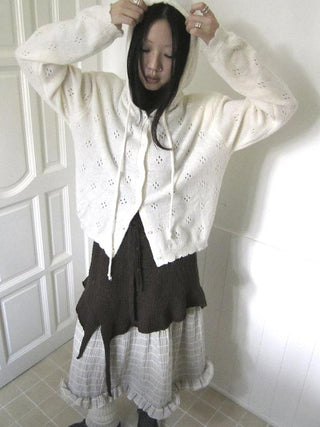 Vintage Button Down Openwork Hooded Knit Cardigan
