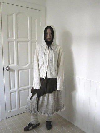 Vintage Button Down Openwork Hooded Knit Cardigan