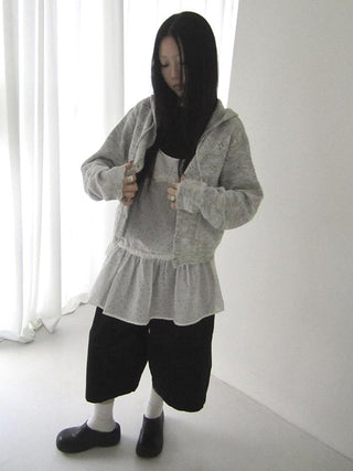 Vintage Button Down Openwork Hooded Knit Cardigan