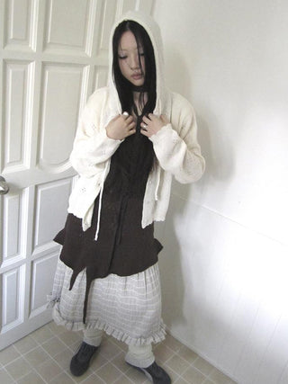 Vintage Button Down Openwork Hooded Knit Cardigan