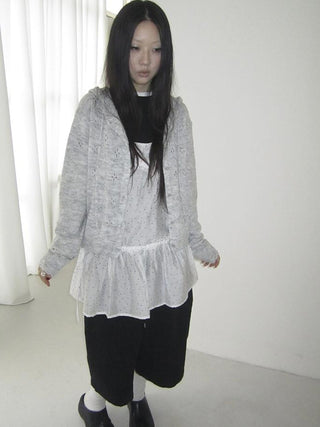 Vintage Button Down Openwork Hooded Knit Cardigan