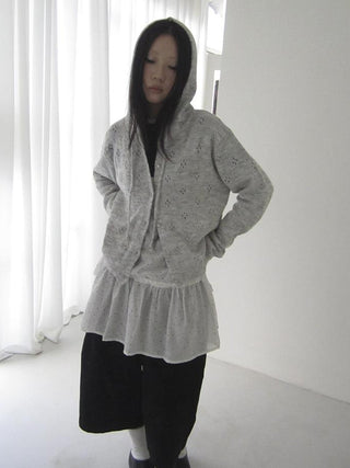 Vintage Button Down Openwork Hooded Knit Cardigan