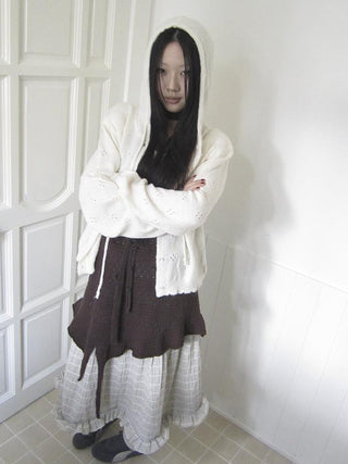 Vintage Button Down Openwork Hooded Knit Cardigan