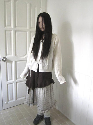 Vintage Button Down Openwork Hooded Knit Cardigan