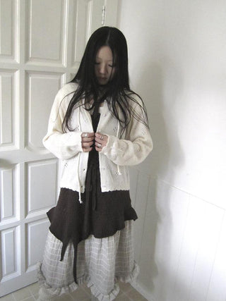 Vintage Button Down Openwork Hooded Knit Cardigan