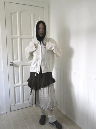 Vintage Button Down Openwork Hooded Knit Cardigan