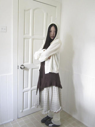 Vintage Button Down Openwork Hooded Knit Cardigan