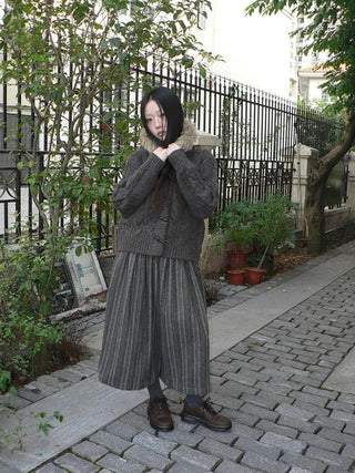 Vintage Cable Knit Hooded Cardigan With Fur Trim And Toggle Buttons Sweater