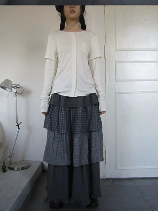Vintage Checkered Polka Dot Tiered Ruffle Skirt Skirt