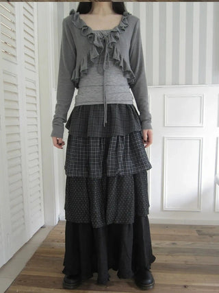 Vintage Checkered Polka Dot Tiered Ruffle Skirt Skirt