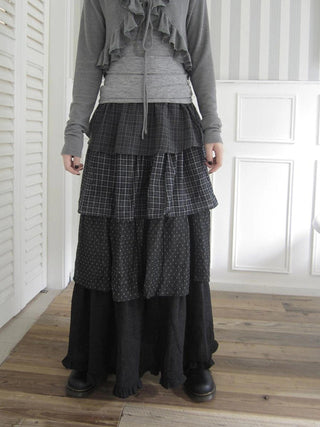 Vintage Checkered Polka Dot Tiered Ruffle Skirt Skirt