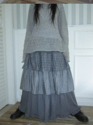 Vintage Checkered Polka Dot Tiered Ruffle Skirt Skirt