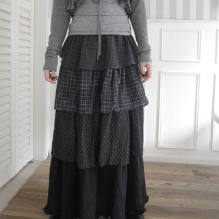 Vintage Checkered Polka Dot Tiered Ruffle Skirt Skirt