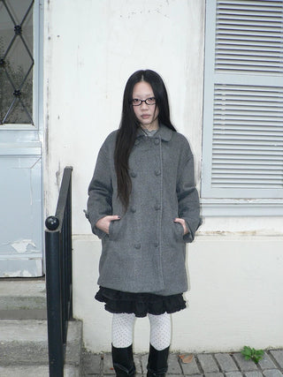 Vintage Commuter Double Breasted Straight Cut Mid Length Lapel Gray Women Coat
