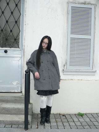 Vintage Commuter Double Breasted Straight Cut Mid Length Lapel Gray Women Coat
