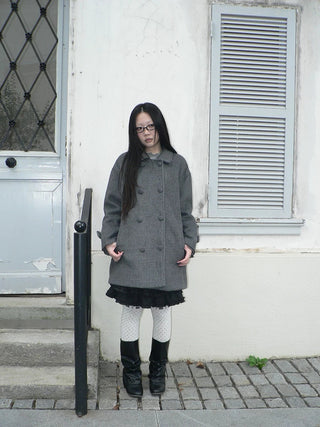 Vintage Commuter Double Breasted Straight Cut Mid Length Lapel Gray Women Coat