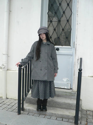 Vintage Commuter Double Breasted Straight Cut Mid Length Lapel Gray Women Coat
