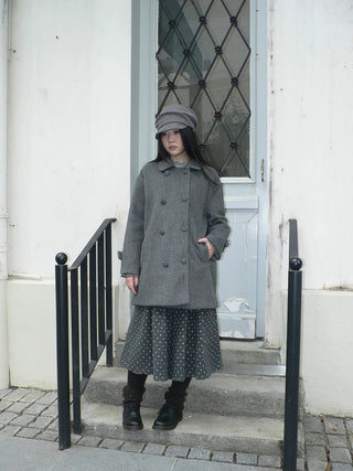 Vintage Commuter Double Breasted Straight Cut Mid Length Lapel Gray Women Coat