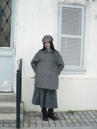 Vintage Commuter Double Breasted Straight Cut Mid Length Lapel Gray Women Coat