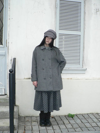 Vintage Commuter Double Breasted Straight Cut Mid Length Lapel Gray Women Coat