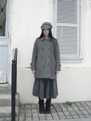 Vintage Commuter Double Breasted Straight Cut Mid Length Lapel Gray Women Coat