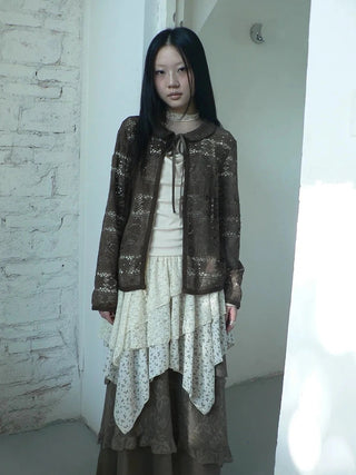 Vintage Crochet Lace Long Sleeve Cardigan Cardigan