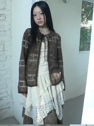 Vintage Crochet Lace Long Sleeve Cardigan Cardigan