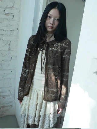 Vintage Crochet Lace Long Sleeve Cardigan Cardigan